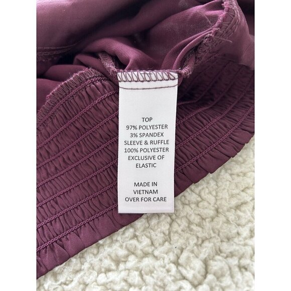The General Good Purple V-Neck Faux Wrap Long Sheer Sleeve Smocked Top Sz M - Picture 5 of 10